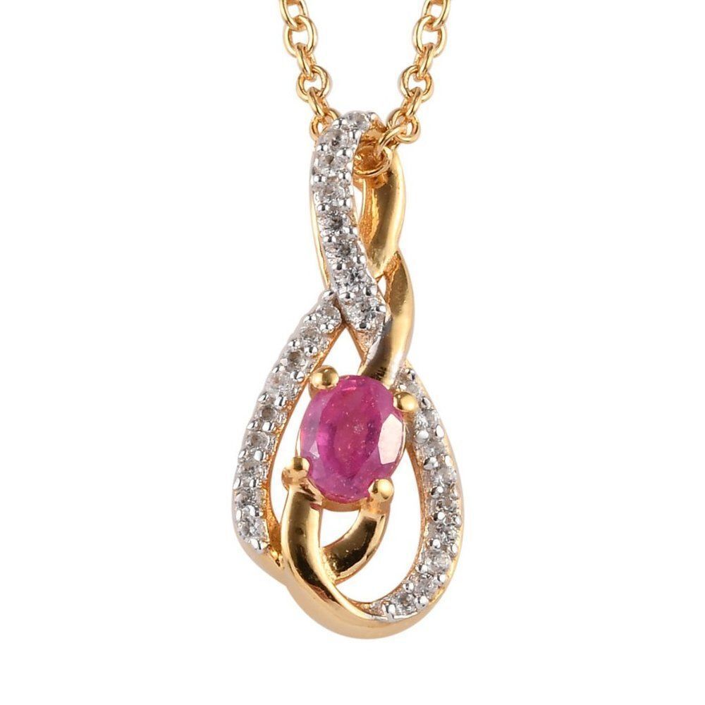 Niassa Ruby and Natural White Zircon Pendant 20 in